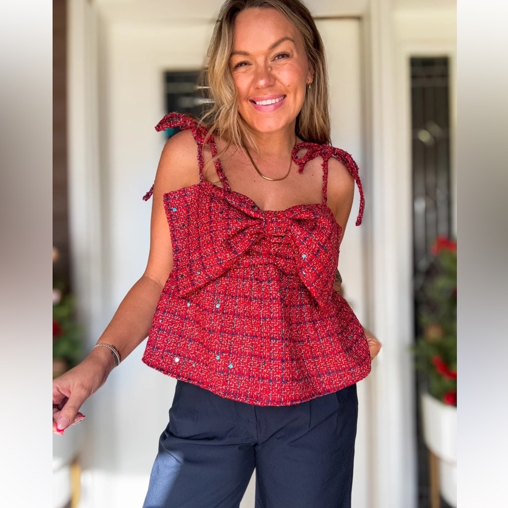 Day + Moon Atlas Bow babydoll plaid tweed top ❤️